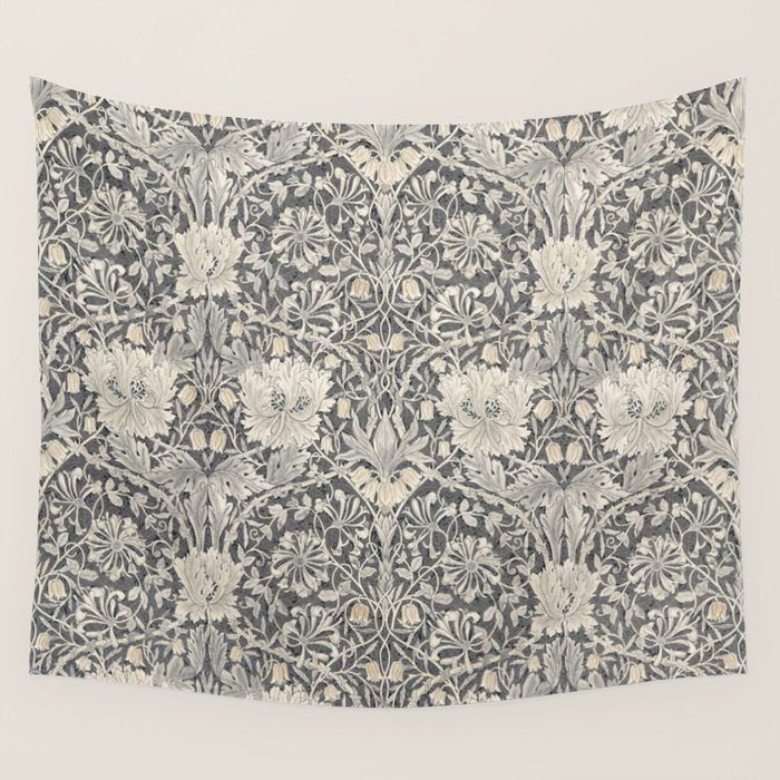 William Morris Honeysuckle & Tulip Black and Ink Wall Tapestry Gallery Image 4