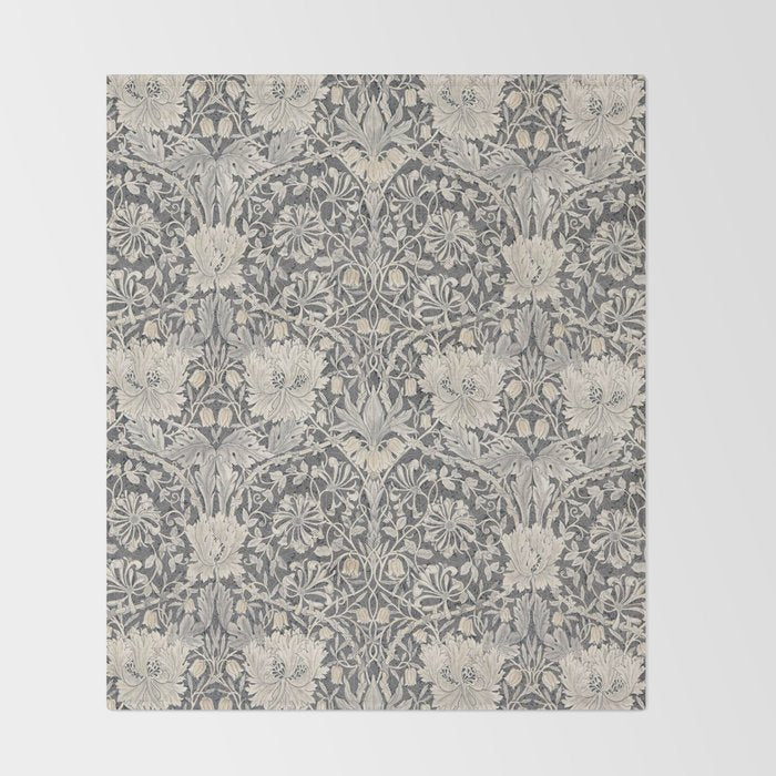 William Morris Honeysuckle & Tulip Black and Ink Throw Blanket Gallery Image 2
