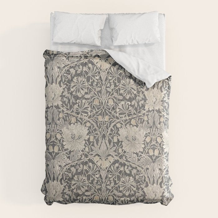 William Morris Honeysuckle & Tulip Black and Ink Duvet Cover Gallery Image 1