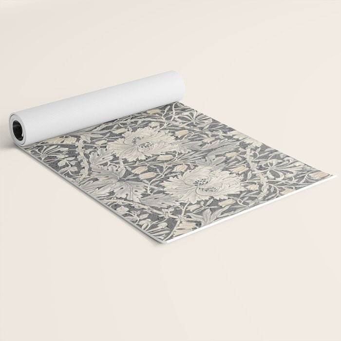 William Morris Honeysuckle & Tulip Black and Ink Yoga Mat Gallery Image 2