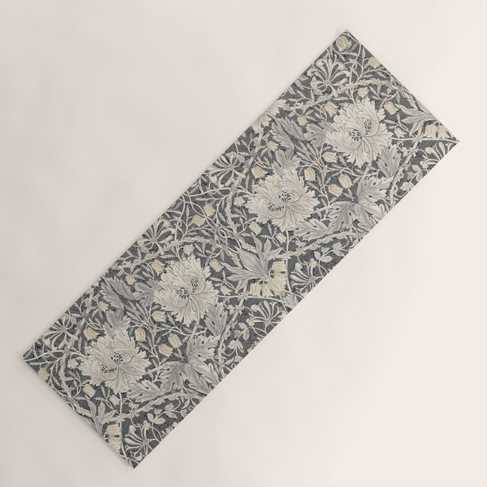 William Morris Honeysuckle & Tulip Black and Ink Yoga Mat Gallery Image 1