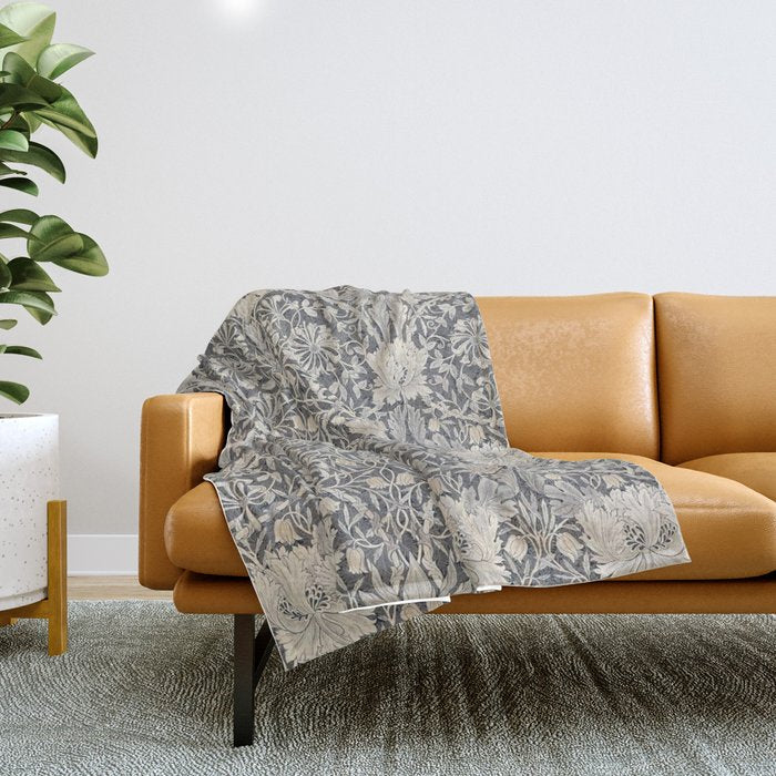 William Morris Honeysuckle & Tulip Black and Ink Throw Blanket Gallery Image 1
