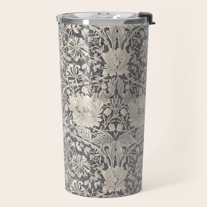 William Morris Honeysuckle & Tulip Black and Ink Travel Mug Gallery Image 2