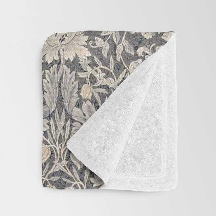 William Morris Honeysuckle & Tulip Black and Ink Throw Blanket Gallery Image 3