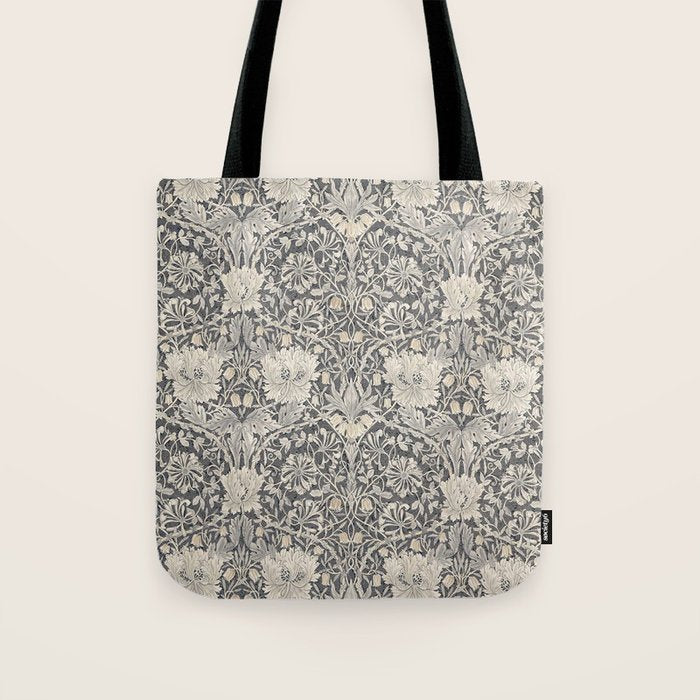 William Morris Honeysuckle & Tulip Black and Ink Tote Bag Gallery Image 1