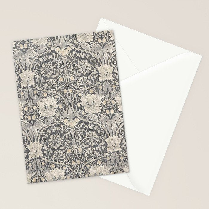 William Morris Honeysuckle & Tulip Black and Ink Stationery Card Gallery Image 2