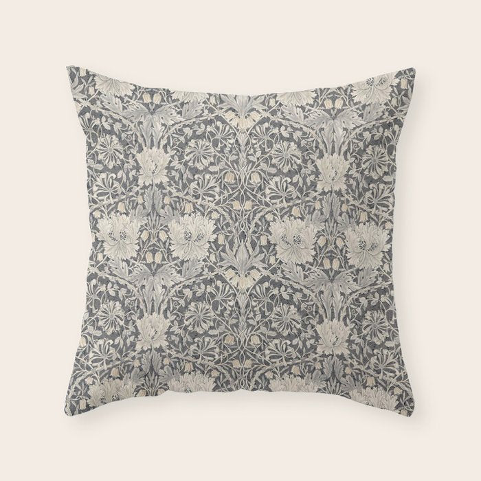 William Morris Honeysuckle & Tulip Black and Ink Throw Pillow Gallery Image 6