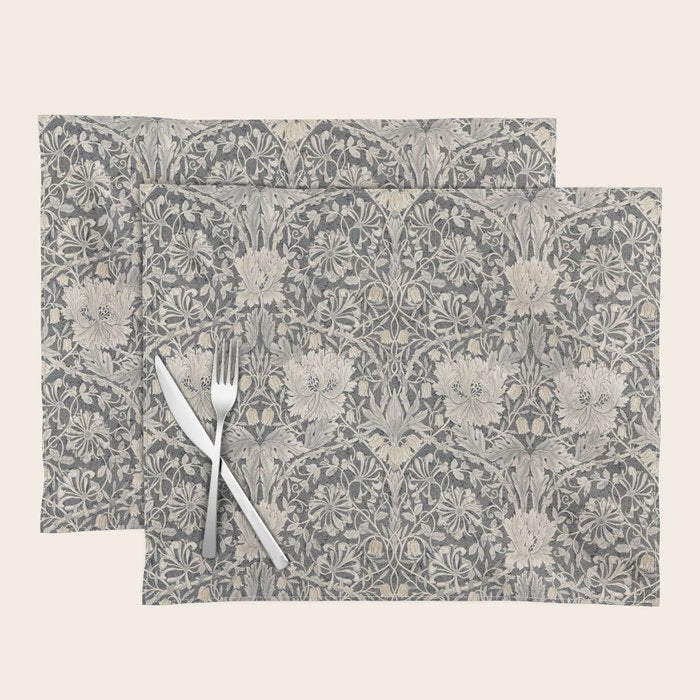 William Morris Honeysuckle & Tulip Black and Ink Placemat Gallery Image 1