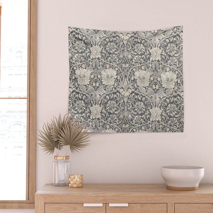 William Morris Honeysuckle & Tulip Black and Ink Wall Tapestry Gallery Image 2
