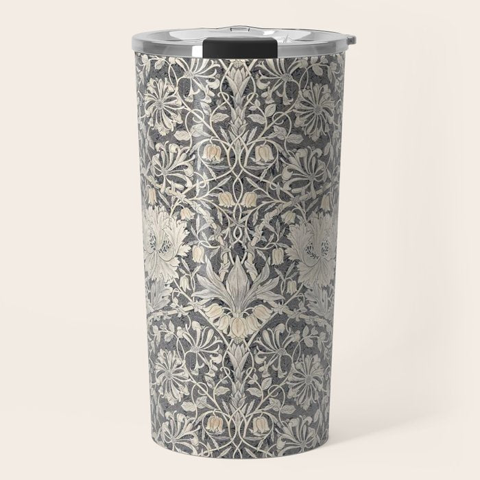 William Morris Honeysuckle & Tulip Black and Ink Travel Mug Gallery Image 1