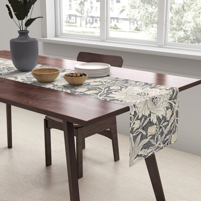 William Morris Honeysuckle & Tulip Black and Ink Table Runner Gallery Image 2