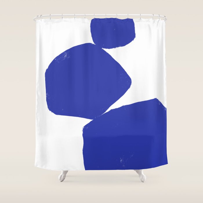 Minimalist Navy Blue Geometric Art Shower Curtain Gallery Image 1