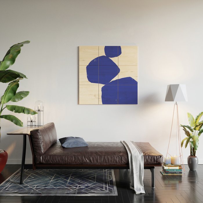 Minimalist Navy Blue Geometric Art Wood Wall Art Gallery Image 2