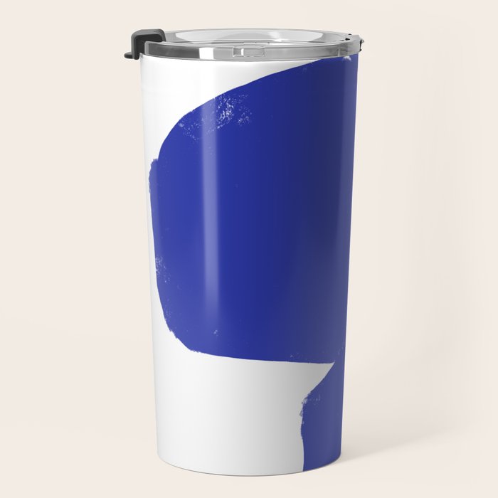 Minimalist Navy Blue Geometric Art Travel Mug Gallery Image 3