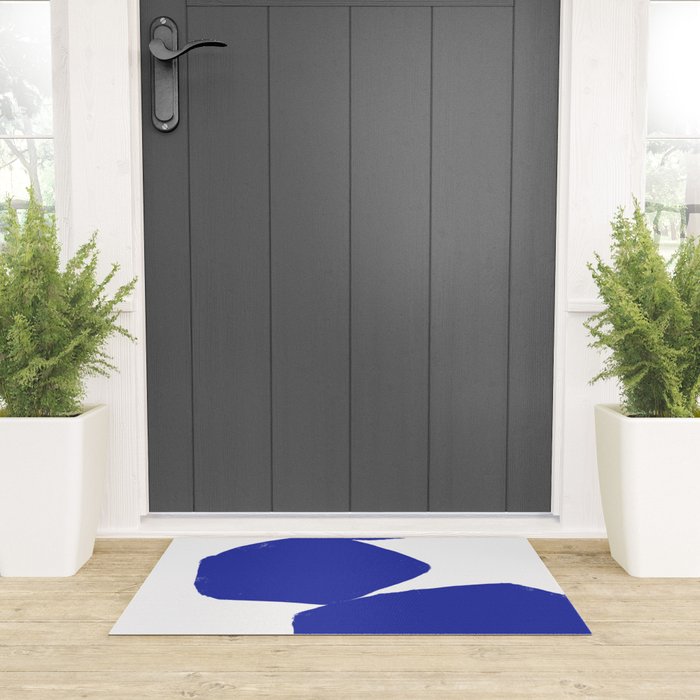 Minimalist Navy Blue Geometric Art Welcome Mat Gallery Image 3