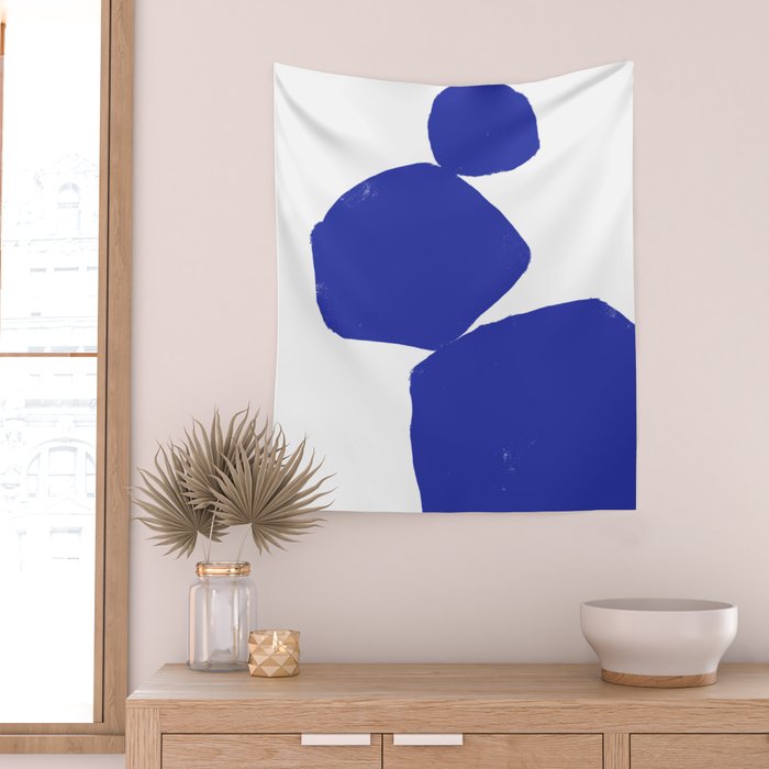 Minimalist Navy Blue Geometric Art Wall Tapestry Gallery Image 2