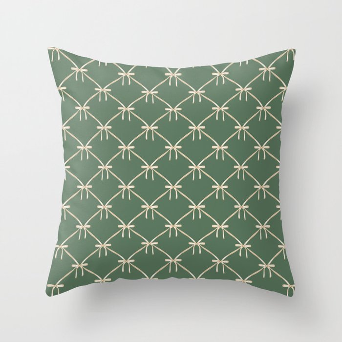 Bows & Ribbons Pattern XXVI Natural Green Throw Pillow Gallery Image 6