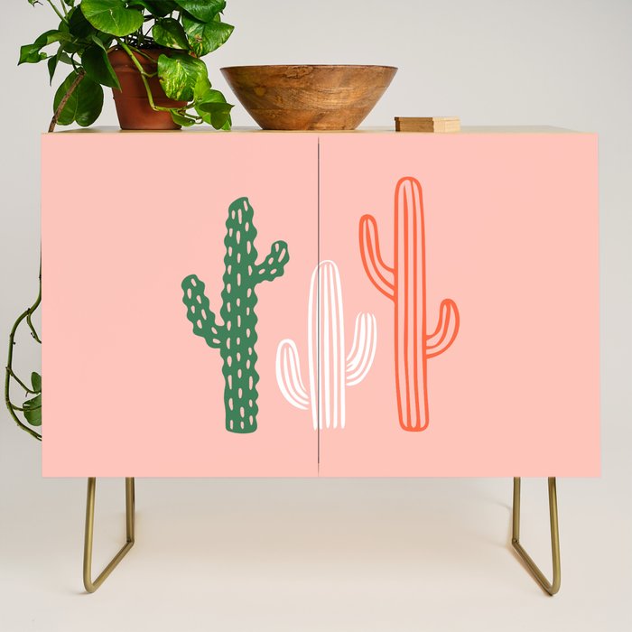 Hand drawn cactus plant art Credenza Gallery Image 1