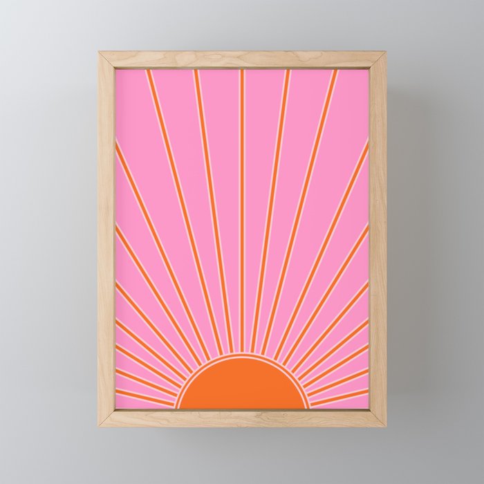 Sun Print Sunrise Pink And Orange Colors Sunshine Retro Sun Wall Art Vintage Boho Abstract Decor Mini Art Print Gallery Image 1