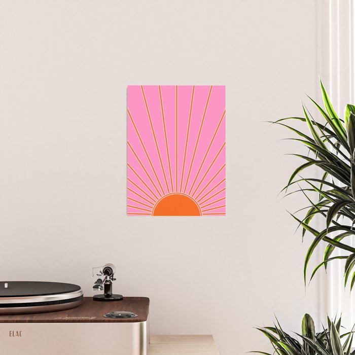 Sun Print Sunrise Pink And Orange Colors Sunshine Retro Sun Wall Art Vintage Boho Abstract Decor Poster Gallery Image 2
