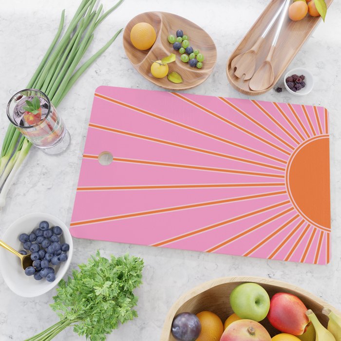 Sun Print Sunrise Pink And Orange Colors Sunshine Retro Sun Wall Art Vintage Boho Abstract Decor Cutting Board Gallery Image 2
