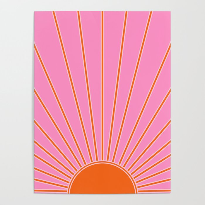 Sun Print Sunrise Pink And Orange Colors Sunshine Retro Sun Wall Art Vintage Boho Abstract Decor Poster Gallery Image 1