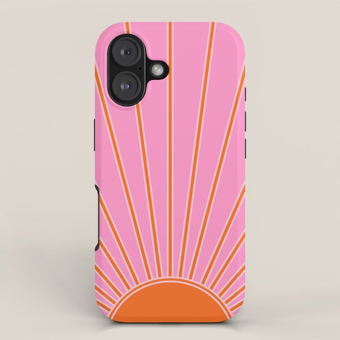 Sun Print Sunrise Pink And Orange Colors Sunshine Retro Sun Wall Art Vintage Boho Abstract Decor iPhone Case Gallery Image 1