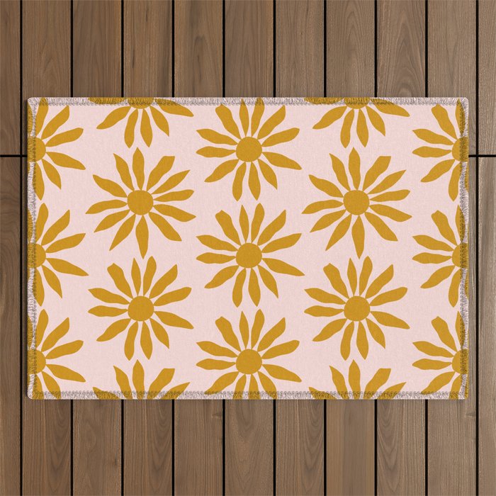 Gold Flowers on Pink Background - Pattern Outdoor Rug Gallery Image 1