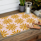 Gold Flowers on Pink Background - Pattern Outdoor Rug Gallery Image 2