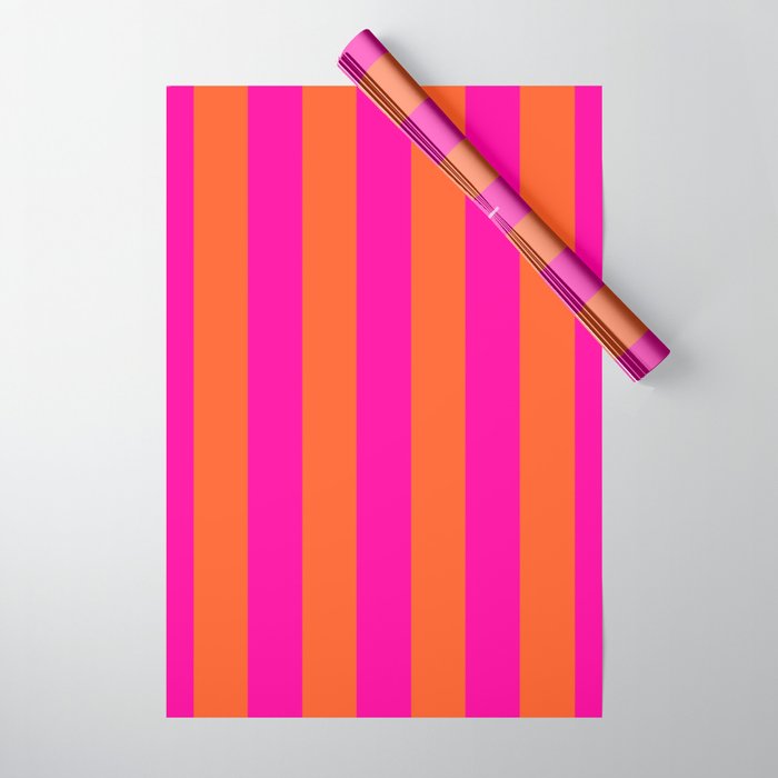 Hot Pink and Burnt Orange Stripes Wrapping Paper Gallery Image 1