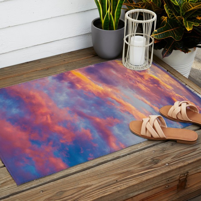Beautiful Pink Orange Blue Purple Cotton Candy Clouds Fairytale Sky Outdoor Rug Gallery Image 2