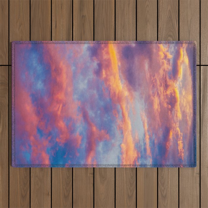 Beautiful Pink Orange Blue Purple Cotton Candy Clouds Fairytale Sky Outdoor Rug Gallery Image 1