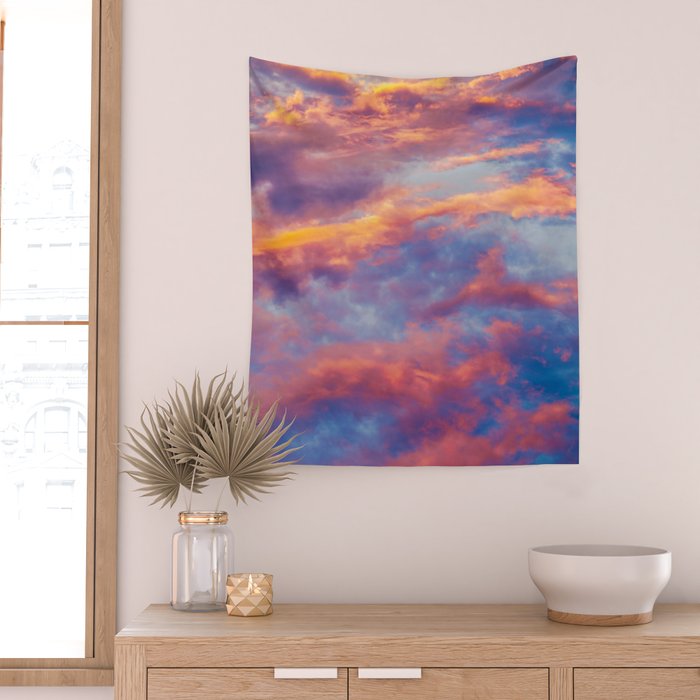 Beautiful Pink Orange Blue Purple Cotton Candy Clouds Fairytale Sky Wall Tapestry Gallery Image 2