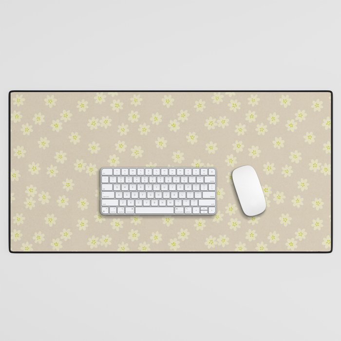 Tiny Flowers / Beige & Lime Desk Mat Gallery Image 1