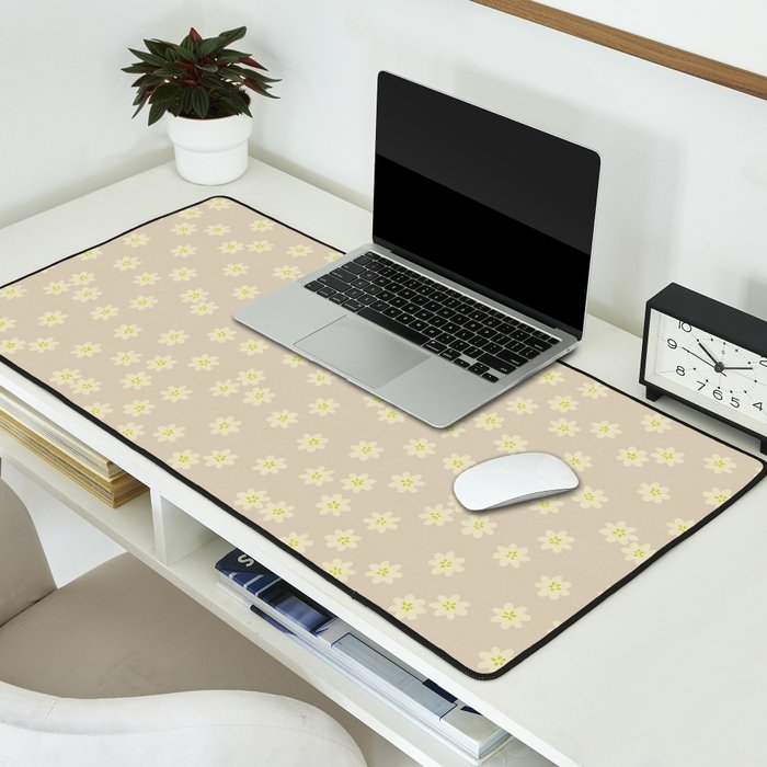 Tiny Flowers / Beige & Lime Desk Mat Gallery Image 2