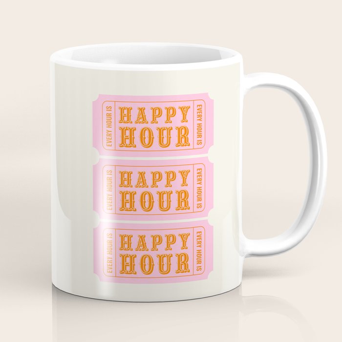 Every Hour Is Happy Hour, Pink Retro Bar Ticket Coffee Mug Gallery Image 1