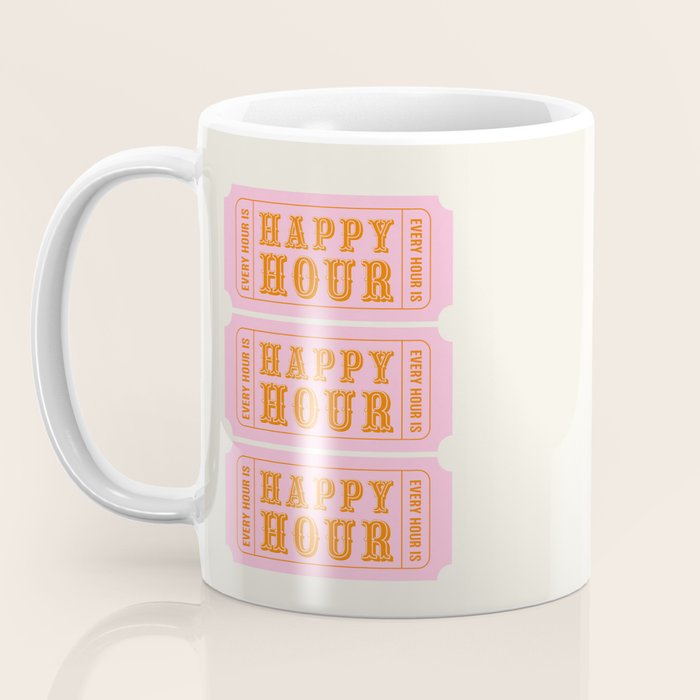 Every Hour Is Happy Hour, Pink Retro Bar Ticket Coffee Mug Gallery Image 3