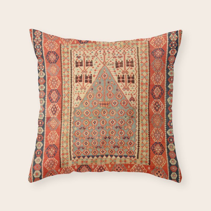 Antique Erzurum Turkish Kilim Rug Print Throw Pillow Gallery Image 6
