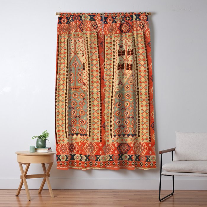Antique Erzurum Turkish Kilim Rug Print Window Curtain Gallery Image 5