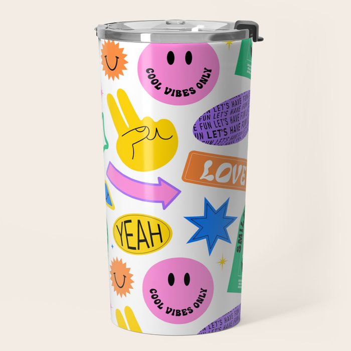 Retro funny sticker label cartoon pattern Travel Mug Gallery Image 2