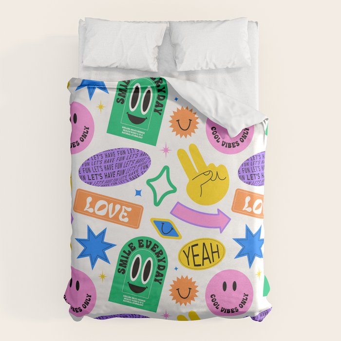 Retro funny sticker label cartoon pattern Duvet Cover Gallery Image 6