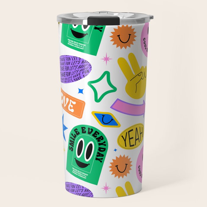 Retro funny sticker label cartoon pattern Travel Mug Gallery Image 1