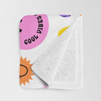 Retro funny sticker label cartoon pattern Throw Blanket Gallery Image 3