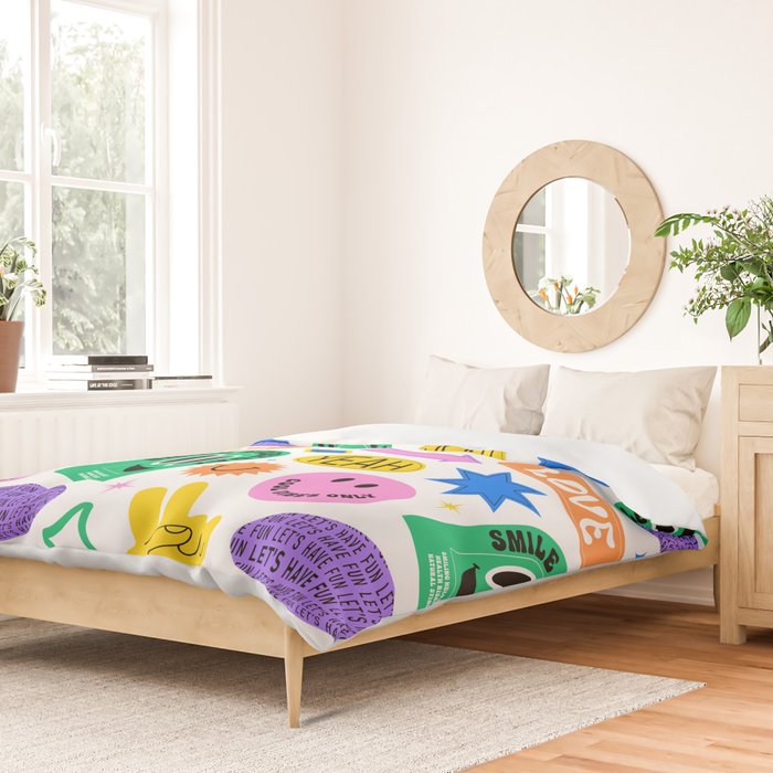 Retro funny sticker label cartoon pattern Duvet Cover Gallery Image 2