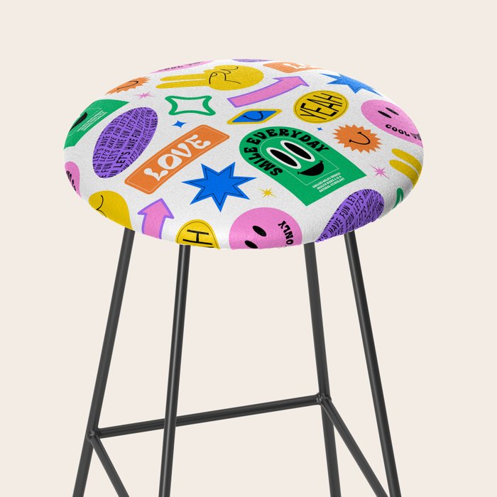 Retro funny sticker label cartoon pattern Stool Gallery Image 2