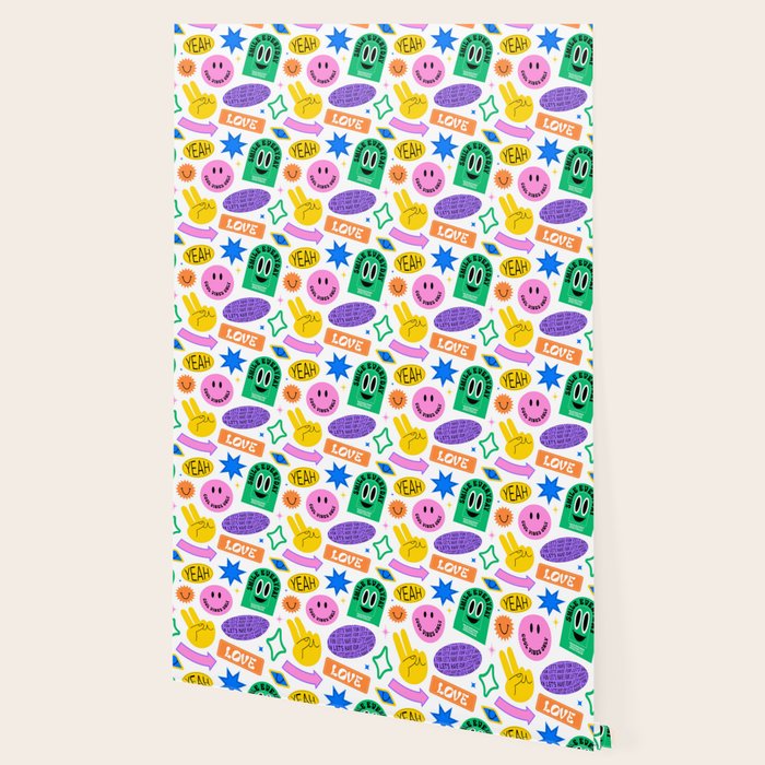 Retro funny sticker label cartoon pattern Wallpaper Gallery Image 2