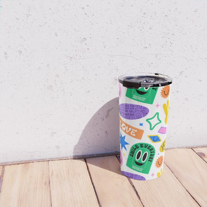 Retro funny sticker label cartoon pattern Travel Mug Gallery Image 4