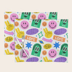 Retro funny sticker label cartoon pattern Placemat Gallery Image 1