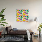 Retro funny sticker label cartoon pattern Wood Wall Art Gallery Image 2