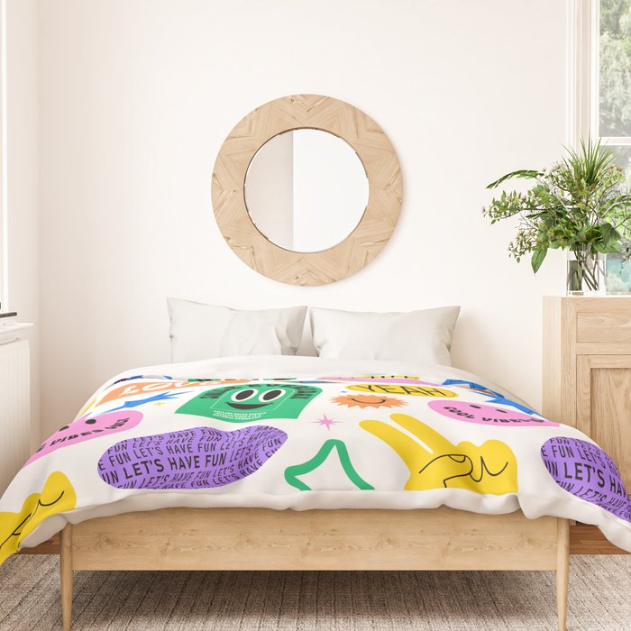 Retro funny sticker label cartoon pattern Duvet Cover Gallery Image 3